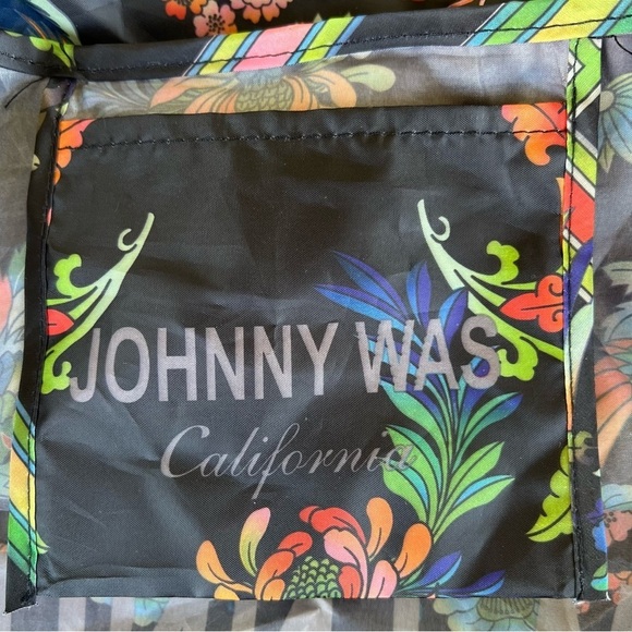 Johnny Was Large Reusable Shopper Tote Bag Floral Birds Packable Foldable 18x15 - Picture 7 of 7